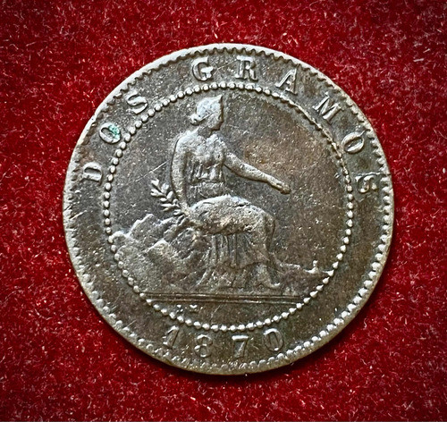 Moneda 2 Céntimos España 1870 Km 661 Dos Gramos Leon 1