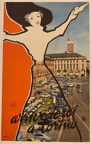 Turín Italia - Afiche Turismo 1955 - Lámina 45x30 Cm. 0
