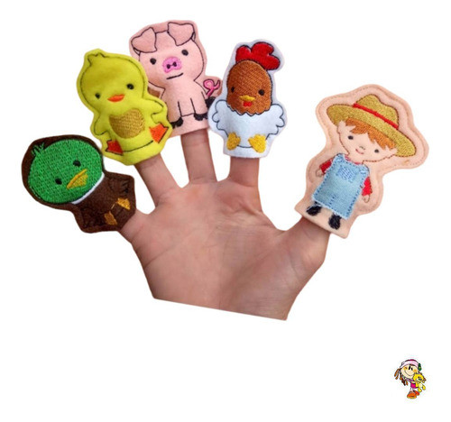 Títeres De Dedo Animales De La Granja Set X7 Bordados 0