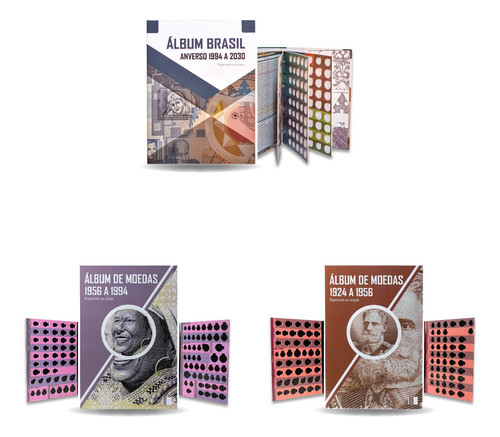Kit 3 Álbuns Para Moedas Brasileiras República 1924 A 2030 0