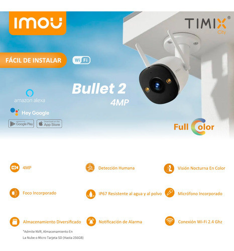 Cámara De Seguridad Wifi Imou Ip Exterior Bullet 2 4mp Alarm 1