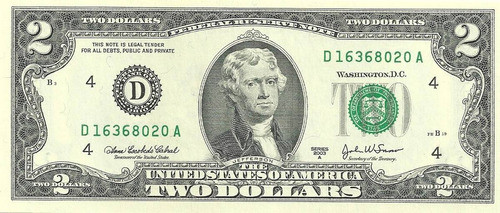 Billete Estados Unidos 2 Dolares Año 2009 Sin Circular 0