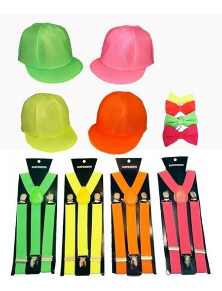 4 Viseras Jersey Fluo + 4 Moños Flúo + 4 Tiradores Fluo 0