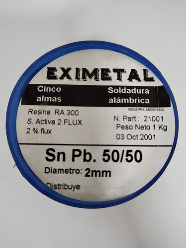 Rollo Estaño 50/50 1kg Eximetal Ø 2.0mm 1