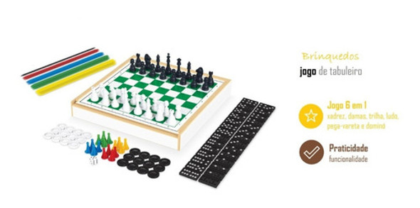 Jogo Clássico 6 Em 1 Ludo Dama Xadrez Pega Vareta Domino 1