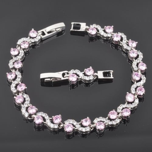Fahoyo Brillante Topacio Rosa Cz 925 Joyas De Plata Pulseras 0