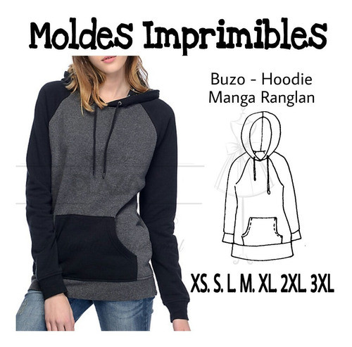 Moldes Patrones Imprimibles Buzo Hoodie Raglan  Xs Al 3xl 0