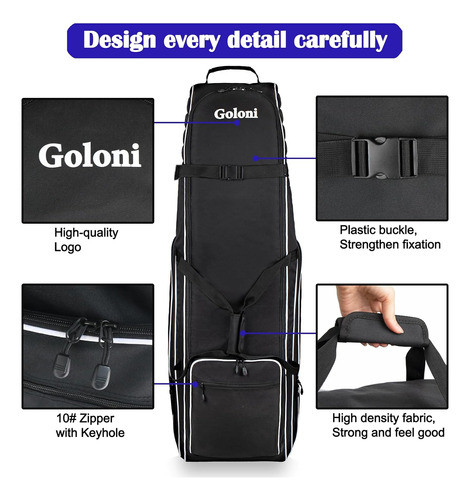 Bolso De Golf Resistente Con Ruedas, Negro, 900d Oxford 1