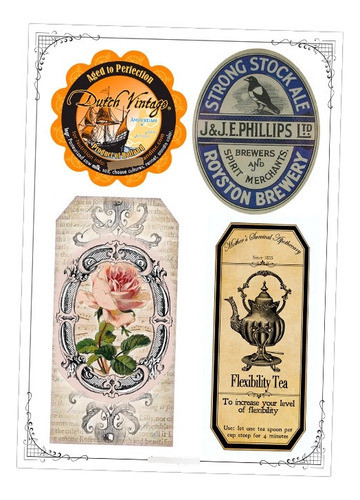 Etiquetas Vintage #20! Lámina Para Transferencias 21 X 29 Cm 0