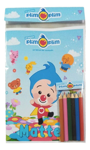 Libro Para Colorear Personalizado + 6 Lapices Plim Plim 0