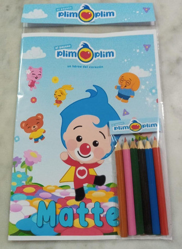 Libro Para Colorear Personalizado + 6 Lapices Plim Plim 1