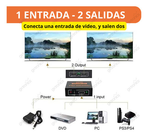 Splitter Hdmi 1x2 Divisor 1 Entrada 2 Salidas Full Hd 4k 3d 1