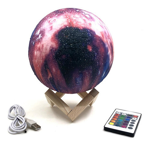 Lámpara Veladora Galaxia Con Soporte De Madera 18 Cm 0