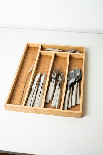 Organizador  Valsen  De Cubiertos Con 5 Divisiones De Bamboo 1