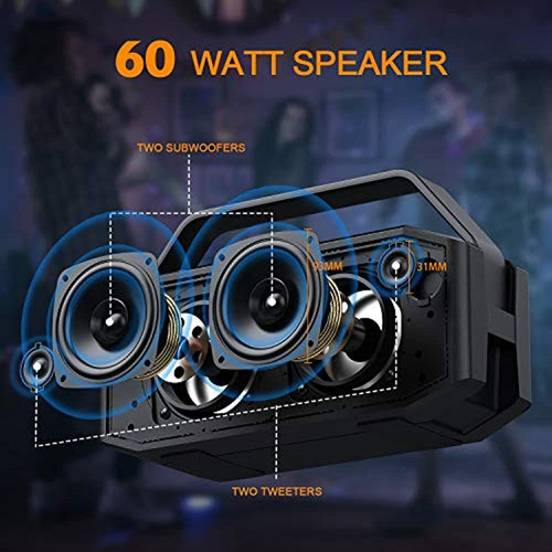 Altavoz Bluetooth, W-king 60w Super Punchy Bass, Nítido Loud 1
