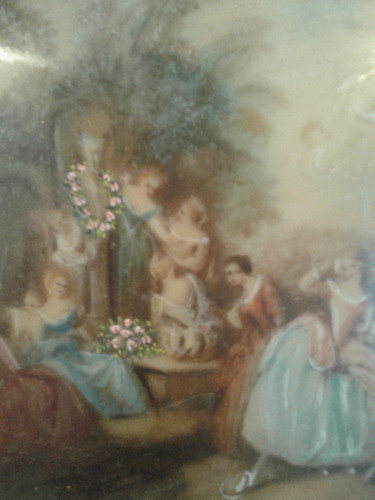 Antigua Pequeña Micro Pintura Oleo Escena Galante Frances 1