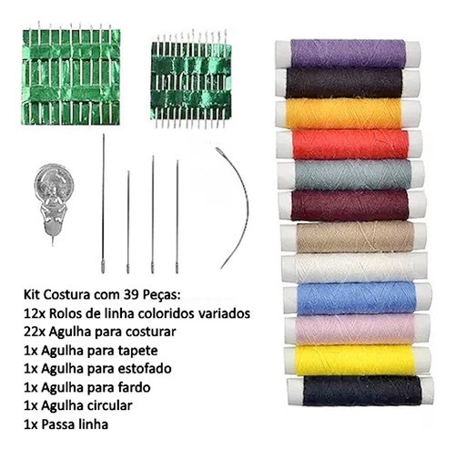 Kit Linhas E Agulhas De Costura Com Passador E Maleta 40 Pçs 1