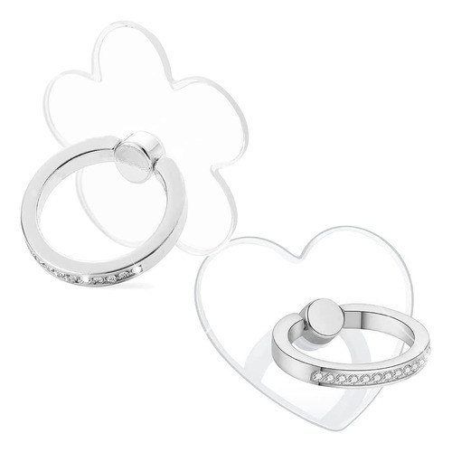 2 Anillos Para Celular - Corazon/flor/plateada 0