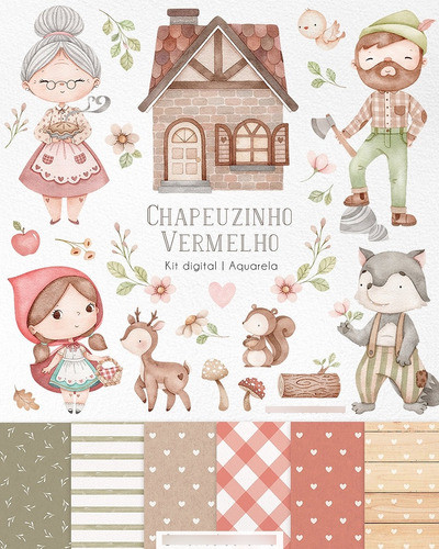 Kit Imagenes Png Cliparts Caperucita Roja Acuarela 1
