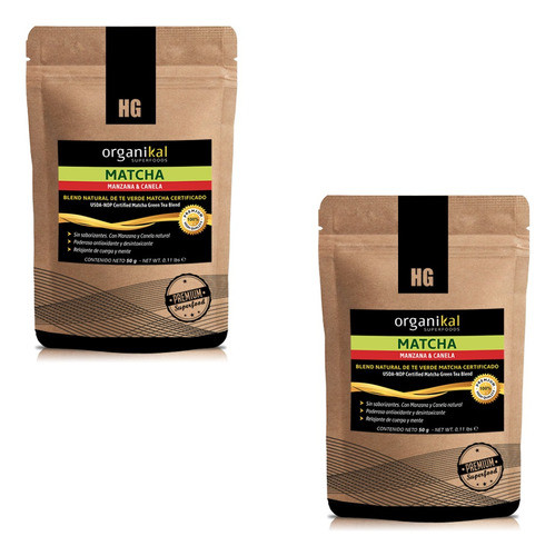 Pack 2 Té Verde Matcha Con Manzana Y Canela Organikal 50g 0