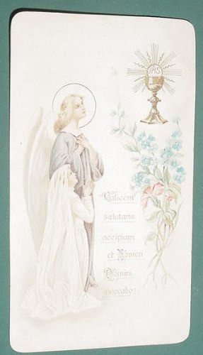 Tarjeta Comunion Religion San Nicolas 1911 Angel Con Caliz 0