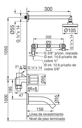 Grifería Fv Allegro Ducha Embutir Transferencia 103/15 Baño 1