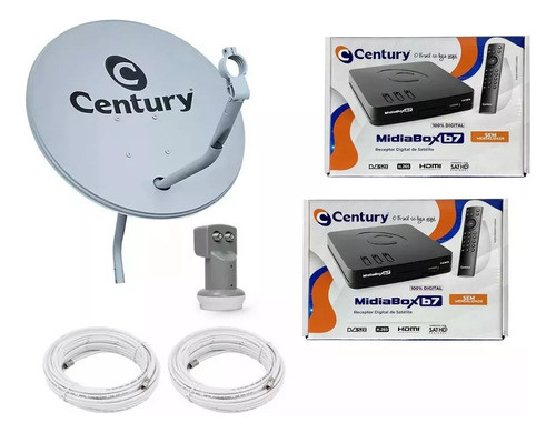 Kit Antena Parabólica Ku 60cm Century Duplo 2 Receptores 5g 0