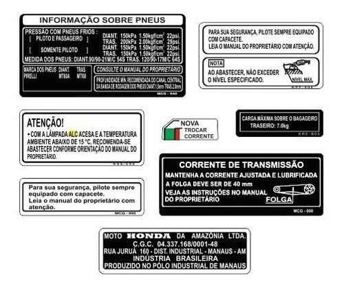 Adesivos  Advertência Honda Nx4 Falcon 2002 0