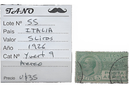 Lote55 Italia 5 Liras Año 1926 Yvert# 9 Aérea 0