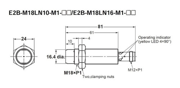 Sensor Indutivo M18 Pnp Nf 16mm E2b-m18ln16-m1-b2 Omron 1