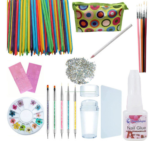 Kit Completo Para Decoração De Unhas Cola Tips Necessaire 0