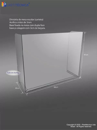 2 - Divisória P Carteira Escolar Acrílico Cristal 60x47cm 1