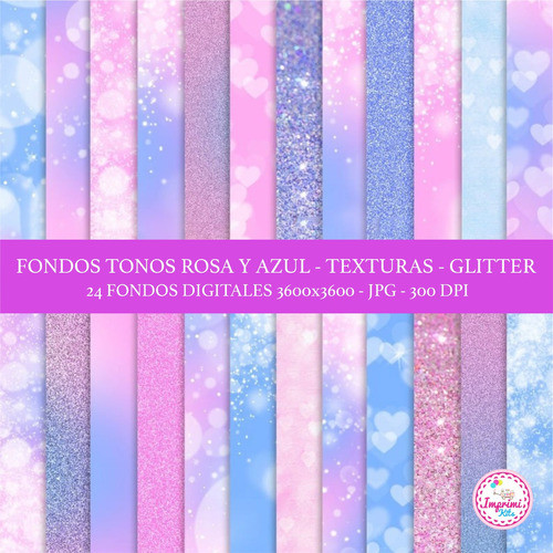 Kit Fondos Rosa Y Azul Glitter Corazones Imprimibles #578 1