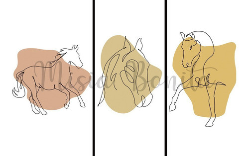 X3 Caballos Láminas Cuadros Minimal Sala Estar P/ Imprimir 1