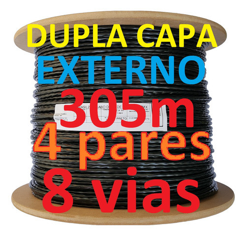 Cabo Rede Cat5e Preto 305m Uso Externo Utp Lan Net Brasil24h 0