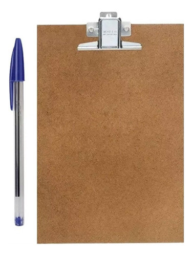 Kit Caneta Bic Mais Prancheta Mdf A4 C/ Prendedor De Metal 0