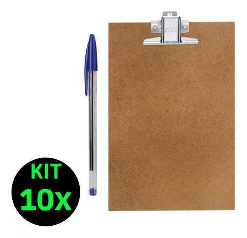 Kit Caneta Bic Mais Prancheta Mdf A4 C/ Prendedor De Metal 1