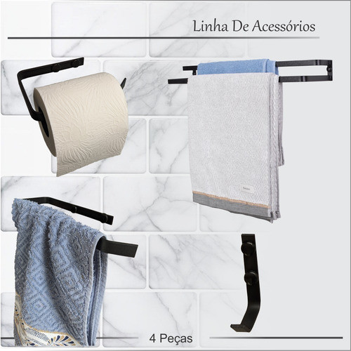 Acessórios P/ Banheiro 4 Peças Toalheiro Duplo 60cm Aluminio 0