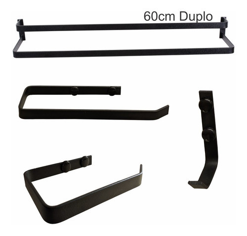 Acessórios P/ Banheiro 4 Peças Toalheiro Duplo 60cm Aluminio 1