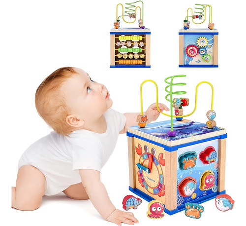 ~? Xishuyanyu Wooden Activity Cube Center Juguetes Con Bead 0