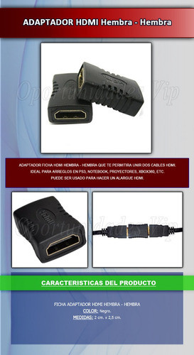 Ficha Adaptador Union Cupla Extensora Hdmi Hembra Hembra 1