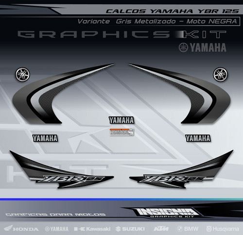 Calcos Yamaha Ybr 125 Negra - Variante Gris Met. - Insignia 0