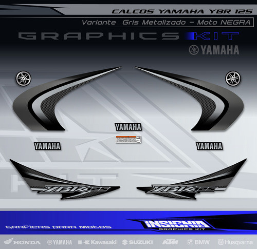 Calcos Yamaha Ybr 125 Negra - Variante Gris Met. - Insignia 0