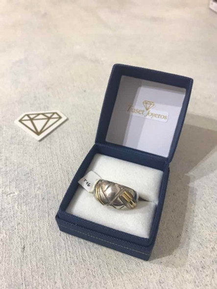 Anillo Ancho En Plata 925 Y Oro 10k, T=16. Tuset 1