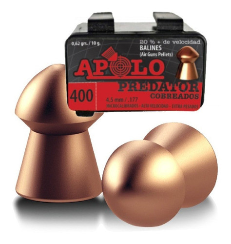 Balines Apolo Predator Cobreados Cal 4,5 0,62gr Caja X400 1