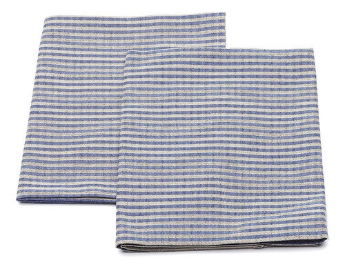 Linenme Set De 2 Paños De Cocina De Lino A Rayas Azules Algo 0
