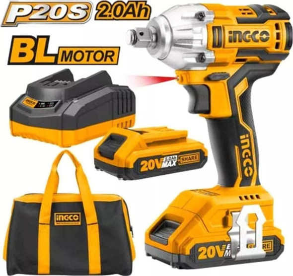 Llave De Impacto 20v  + Amoladora 20v Ingco 2 Bateria+ Carga 1