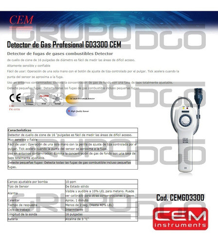 Detector De Gas Profesional Gd3300 Cem 1