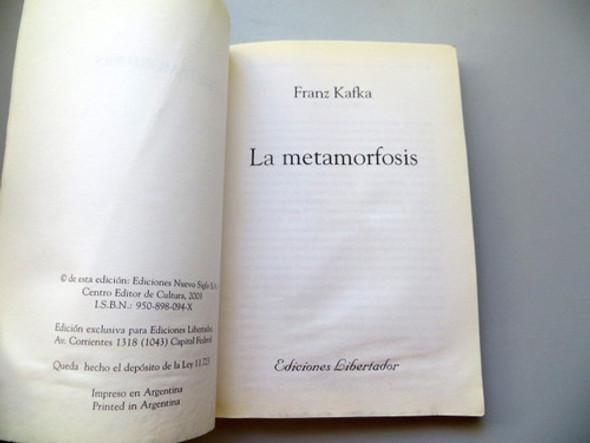 La Metamorfosis Franz Kafka Ediciones Libertador 1