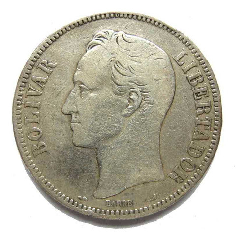 Venezuela 5 Bolívares Antigua 1900 Grande De Plata Muy Bien. 1